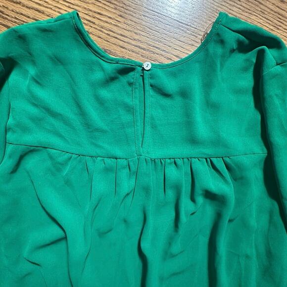 Green 2XL Classic Three Quarter Ruffle Cuff Sleeve Keyhole Pleated Back Blouse - Picture 3 of 6